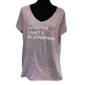 Hand Printed Upcycled Womens XL Saving the Planet Superpower Short Sleeve Tee